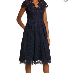 Eliza J Lace Scalloped V-Neck Illusion Back Dress (NWT) Size 14 - Navy Blue